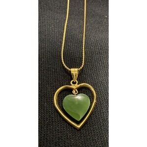 Dainty Dangling Jade Heart Necklace 9" Gold